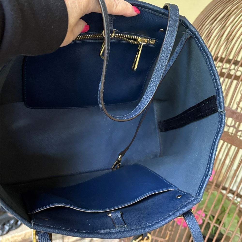 MICHAEL KORS Small Jet Set Tote Shoulder Leather Navy Blue Gold Hardware Tiny - Picture 7 of 8